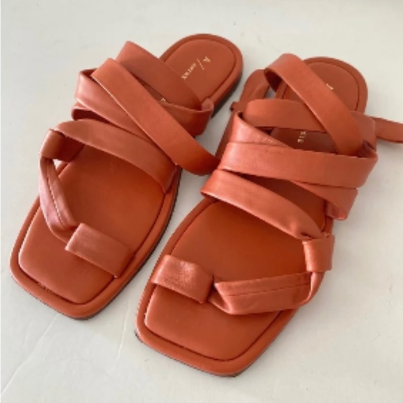 Anthropologie Shoes - Anthropologie Strappy Puffy Strap Orange Leather‎ Sandals Sz. 9